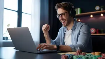 man winning casino game while paying online 