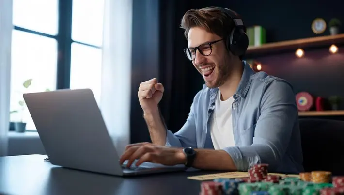 man winning casino game while paying online 