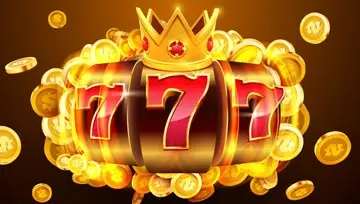 slot machine displays jackpot win with 777 on the reels with gold coins all around