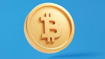 illustration of a gold bitcoin on a blue background