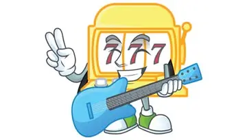 cartoon slot machine holding a guitar