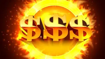 three golden dollar signs on a background of the sun on fire