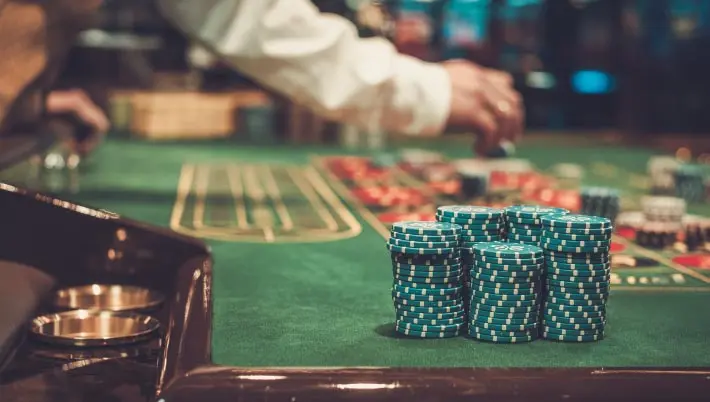 casino table with a stack of chips