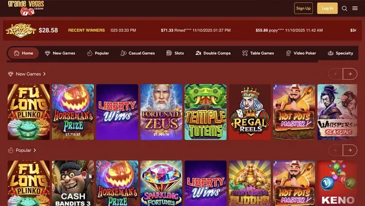 No need for download casino software - play on Grande Vegas' instant play platform
