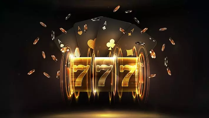 a large variety of slot machines lined up with coins falling all over the floor