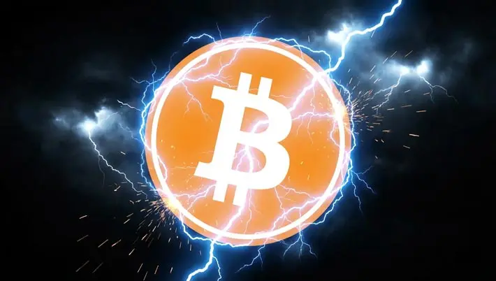 Lightning surrounding Bitcoin logo