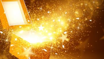 Golden box opened with light