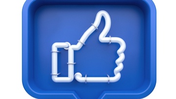 neon white thumbs up sign on a blue background